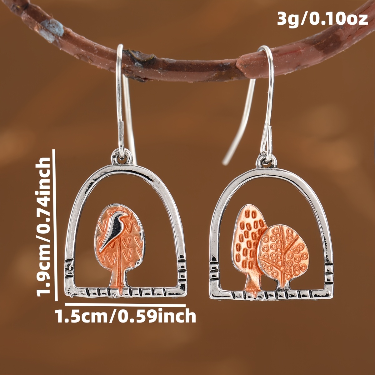 Women's Retro Pastoral Forest Bird Tree Relief Earrings